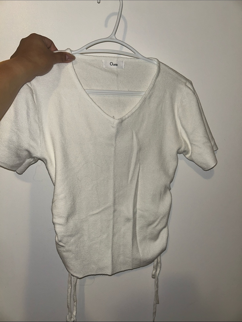 White V-Neck Short Sleeve Knit Top (fits small -med)